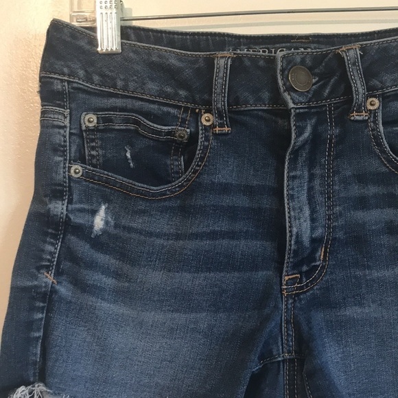 AMERICAN eagle super stretch high rise Shortie shorts jean denim  distressed  6 - Picture 2 of 9